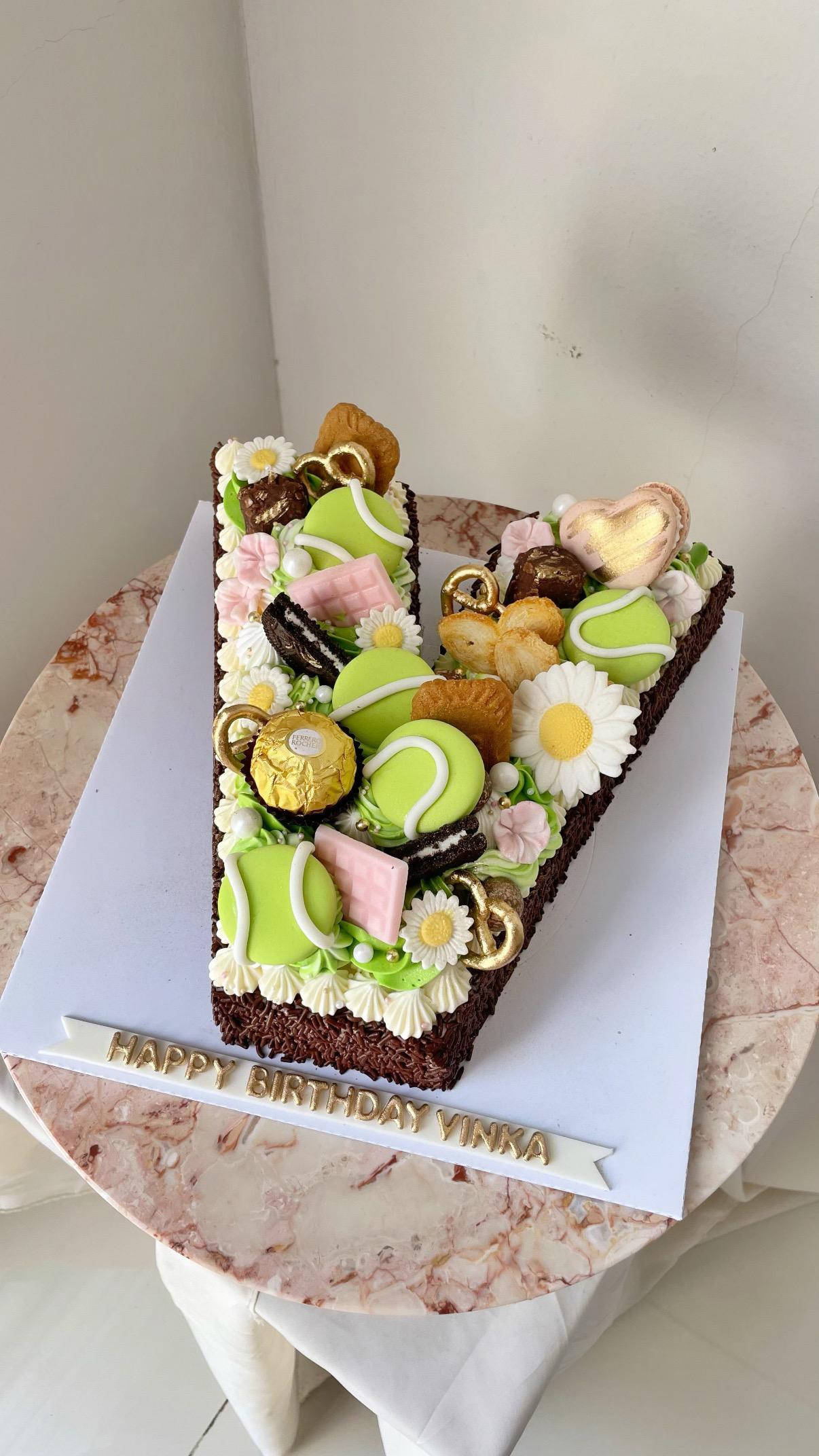 Letter V Tennis Cake – Vinka — Letter Cake by Elena Kitchen