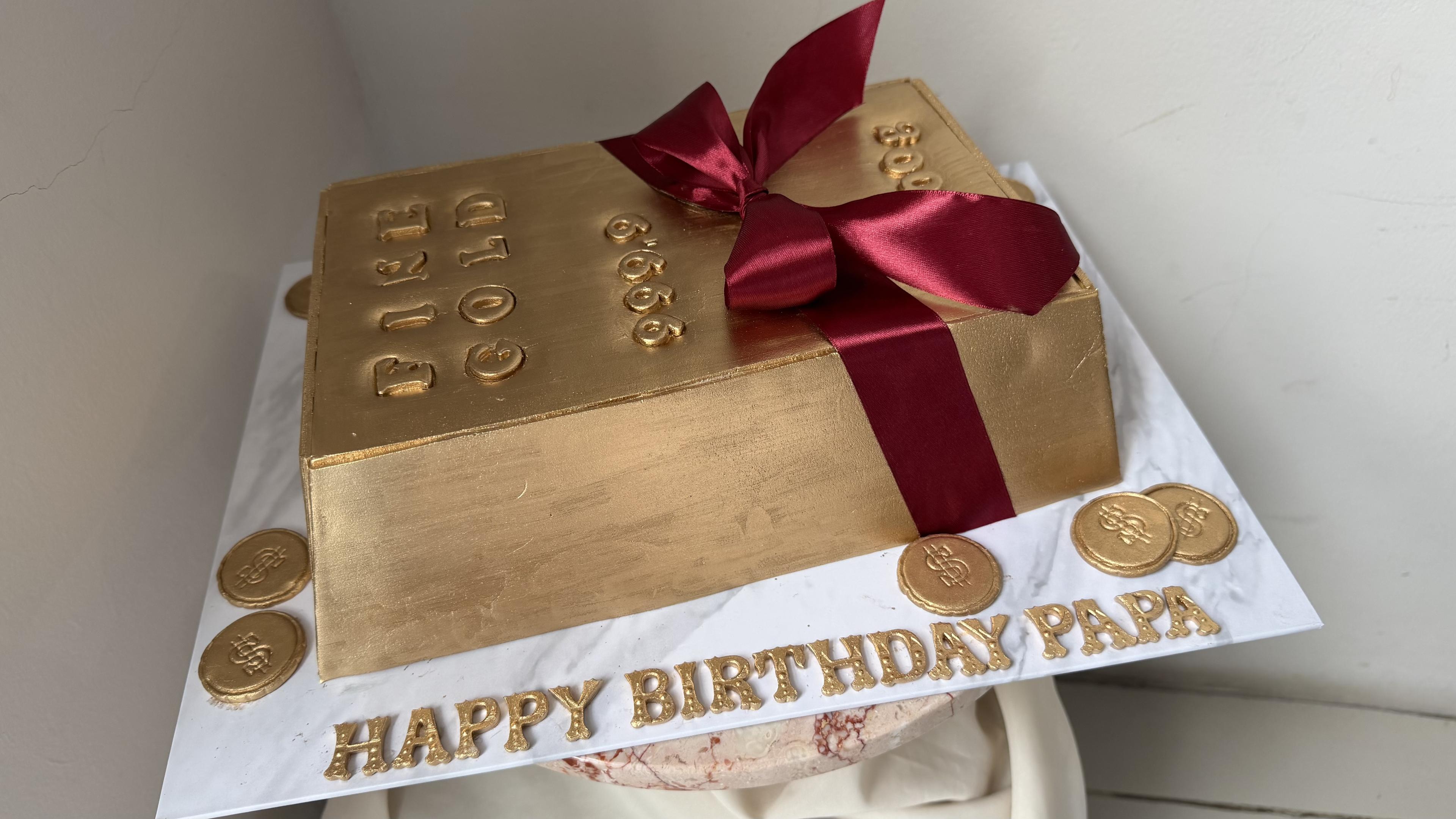 Gold Bar Birthday Cake – Papa — Custom Cake by Elena Kitchen